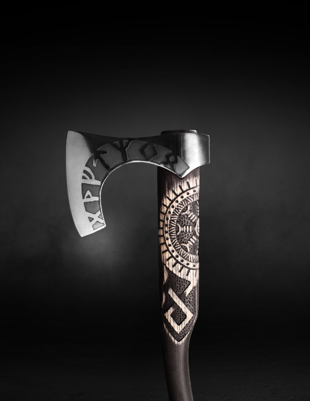 Handcrafted axe with historical runes
